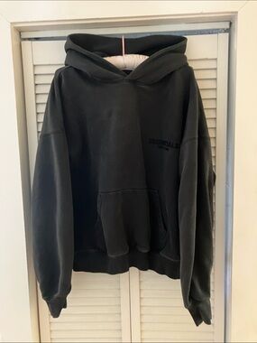 Essentials Fear of God Faded Black Gray Pocket Logo Hoodie Size Small